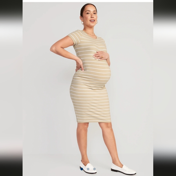 Maternity Jersey-Knit Bodycon Dress (Blue and White Stripe) - Picture 4 of 4